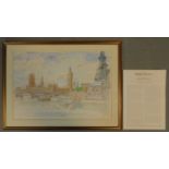 A framed and glazed signed and numbered edition 68-500 print of a view from Parliament Square,