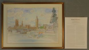 A framed and glazed signed and numbered edition 68-500 print of a view from Parliament Square,