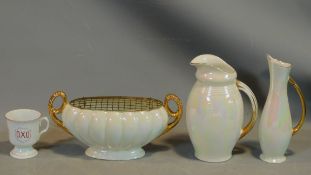 A collection of vintage Radford Pottery gilded pearlware and an antique OXO porcelain advertising