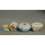 A collection of four vintage hand painted Radford Pottery pieces. Inlcuding two lidded pots, a