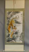 A 20th century Chinese scroll painting of a tiger. 157x59cm