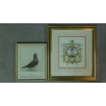 A framed and glazed print of horticultural interest and a portrait of a champion pigeon, signed