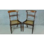 A pair of 19th century rosewood dining chairs with cane seats on turned tapering supports. H.84cm