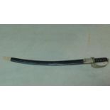 An officers sword with loop guard and leather effect scabbard. W.92cm