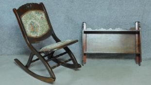 A folding rocking chair and a set of wall hanging shelves. H.78cm (chair)