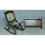 A folding rocking chair and a set of wall hanging shelves. H.78cm (chair)