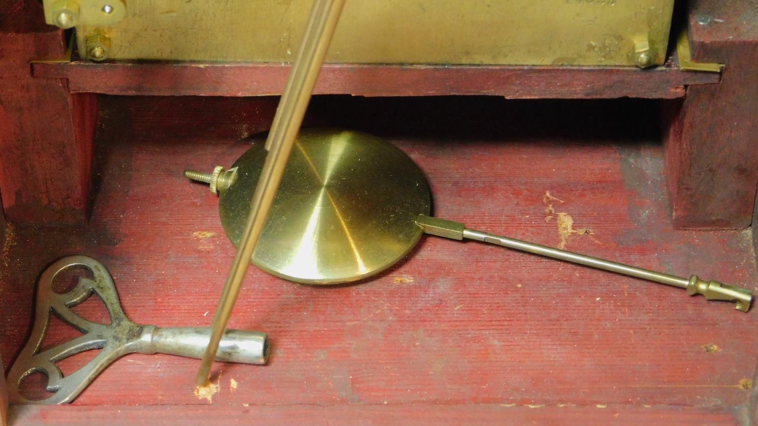 An antique Wurtemburg Westminster chime mahogany cased bracket clock. With brass carrying handle and - Image 9 of 13