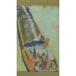 George Manchester (British 1922-1996) Framed oil on board, narrow boat, monogrammed. 39x38cm