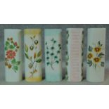 A collection of five traingular Art Deco handpainted Radford Pottery Vases. Each with a different