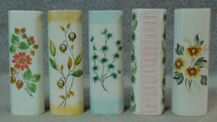 A collection of five traingular Art Deco handpainted Radford Pottery Vases. Each with a different