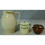 A large 19th century cream stoneware Doulton Lambeth Jug, impressed mark to base along with an