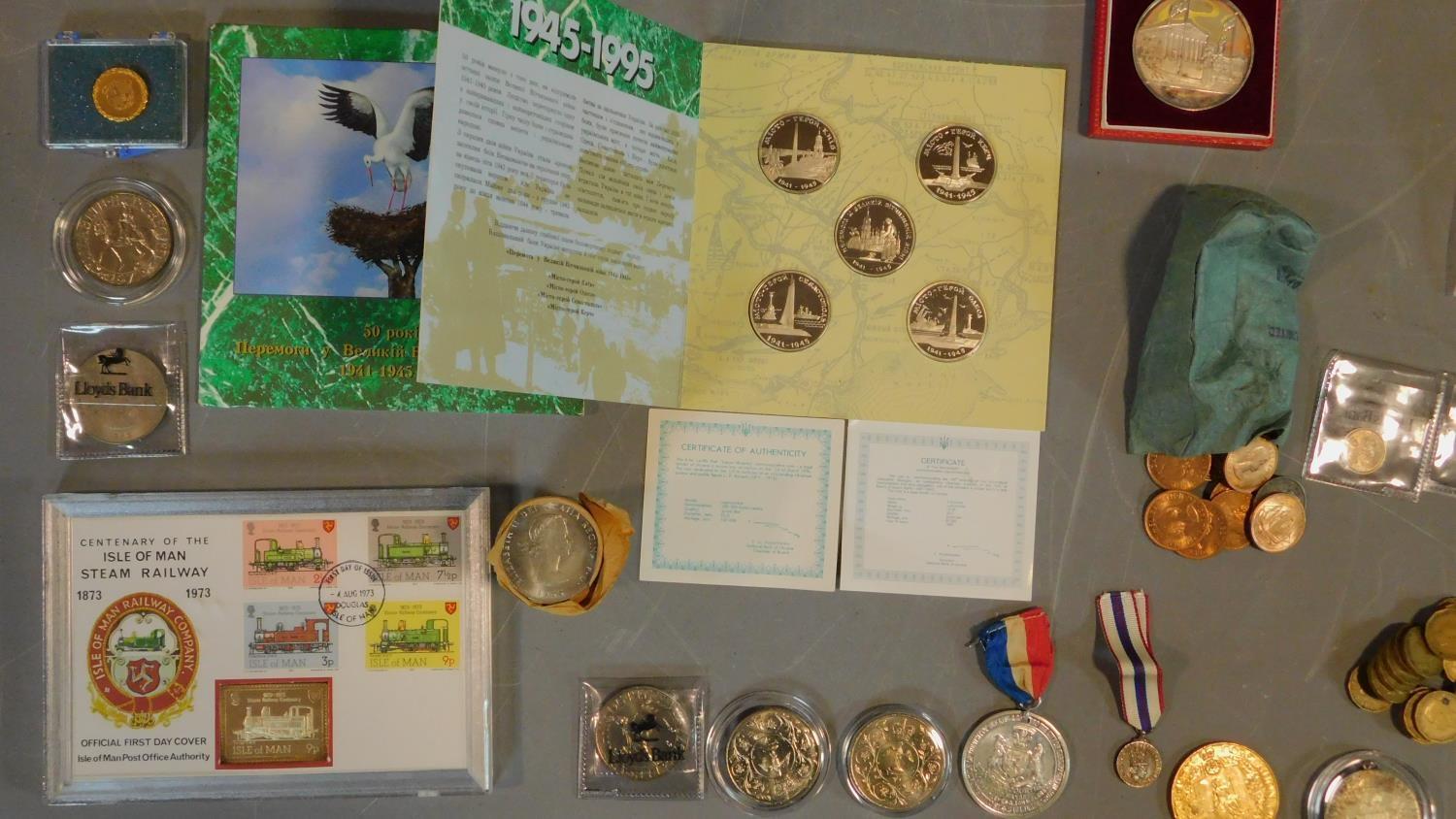 A collection of coins including a 1st day cover for the centenary of the Isle of Mann Steam Railway, - Image 2 of 9