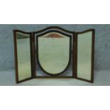An Edwardian mahogany and satinwood inlaid framed folding triptych dressing mirror, fitted