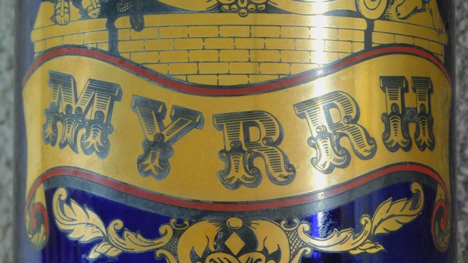 A Bristol Blue gilded glass Royal Pharmaceutical Society of Great Britain lidded Myrrh jar with - Image 6 of 7