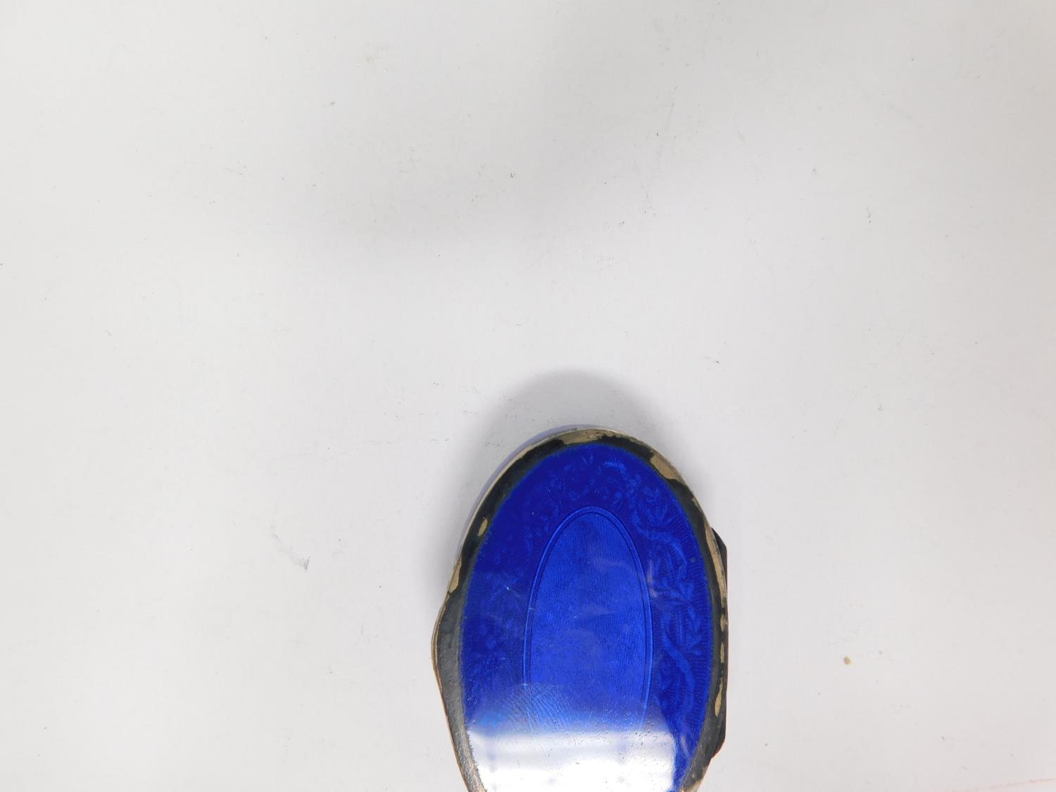 Two enamel boxes. One Continental silver royal blue guilloche enamel pill box with garland and - Image 13 of 15