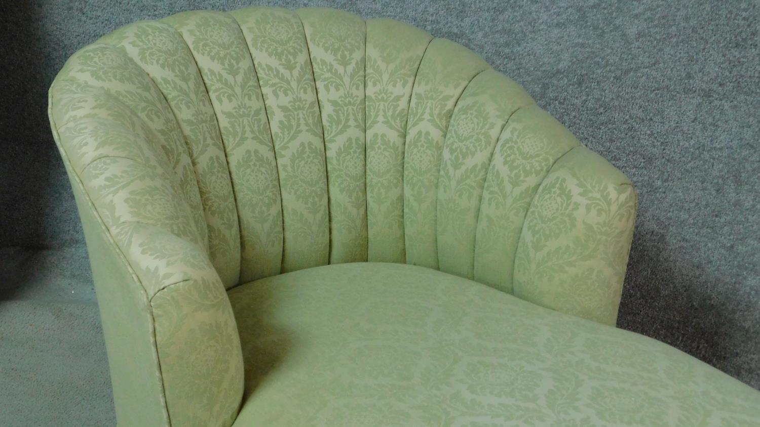 A mid 20th century day bed in scalloped pale jade damask upholstery. H.70 W.125 D.65cm - Image 3 of 4