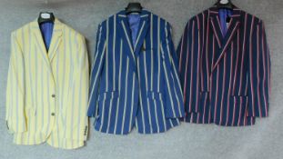 Three striped blazers by Samuel Windsor. 44" chest, all new and unworn.