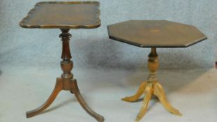 A mahogany Georgian style tripod table and a similar inlaid occasional table. H.63 W.60 D.40cm (