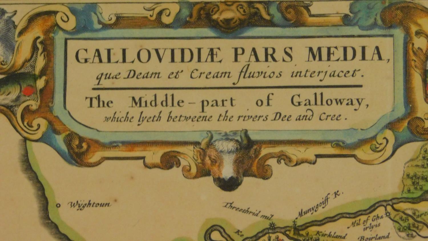 A framed and glazed antique hand coloured map of Galloway. H.52 W.63cm - Image 3 of 4