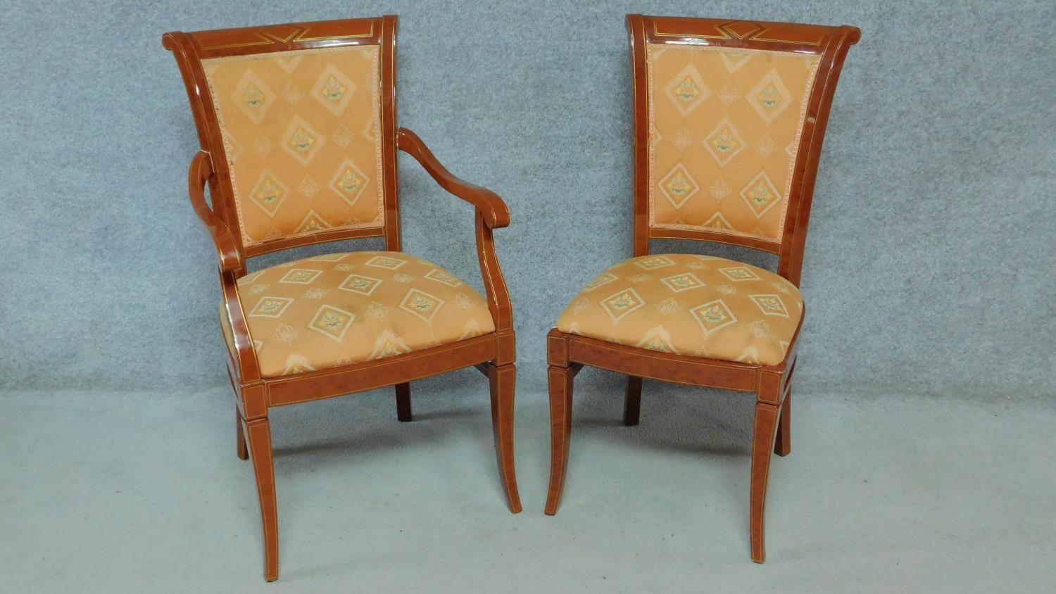 A set of eight lacquered Empire style dining chairs, to include two carver chairs H.96cm - Image 2 of 6