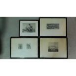Four framed and glazed lithographs of an army, peasants and two noblemen. 65x48cm