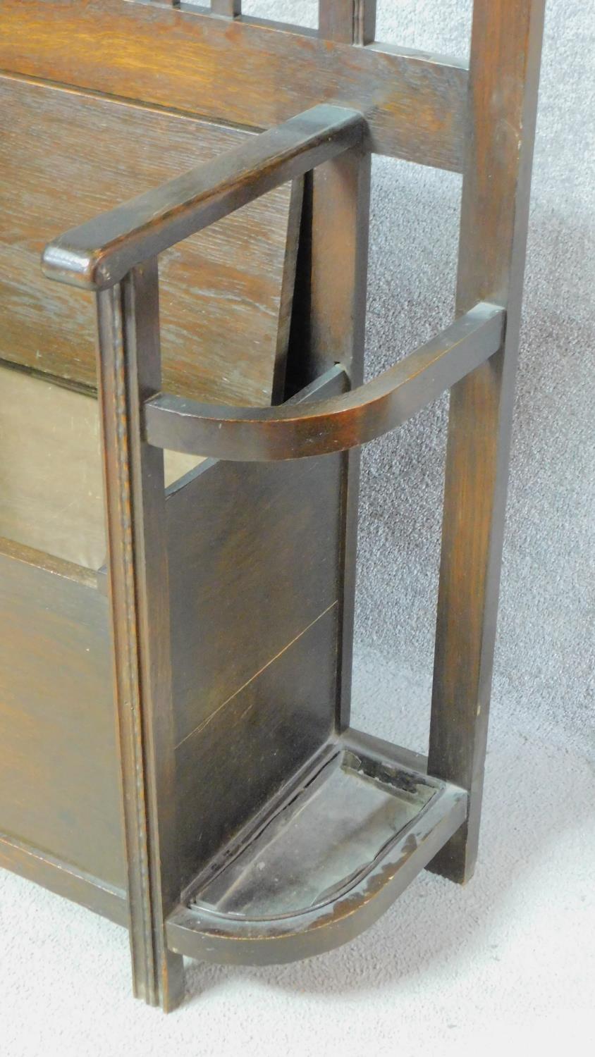 An antique style oak hallstand fitted with mirror above box seat with lift up top enclosing shoe - Image 4 of 5