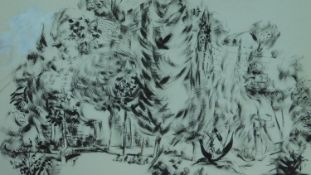 Basil Nubel (British, 1923-1981) Framed and glazed ink on paper, forest scene, signed. 79x63cm