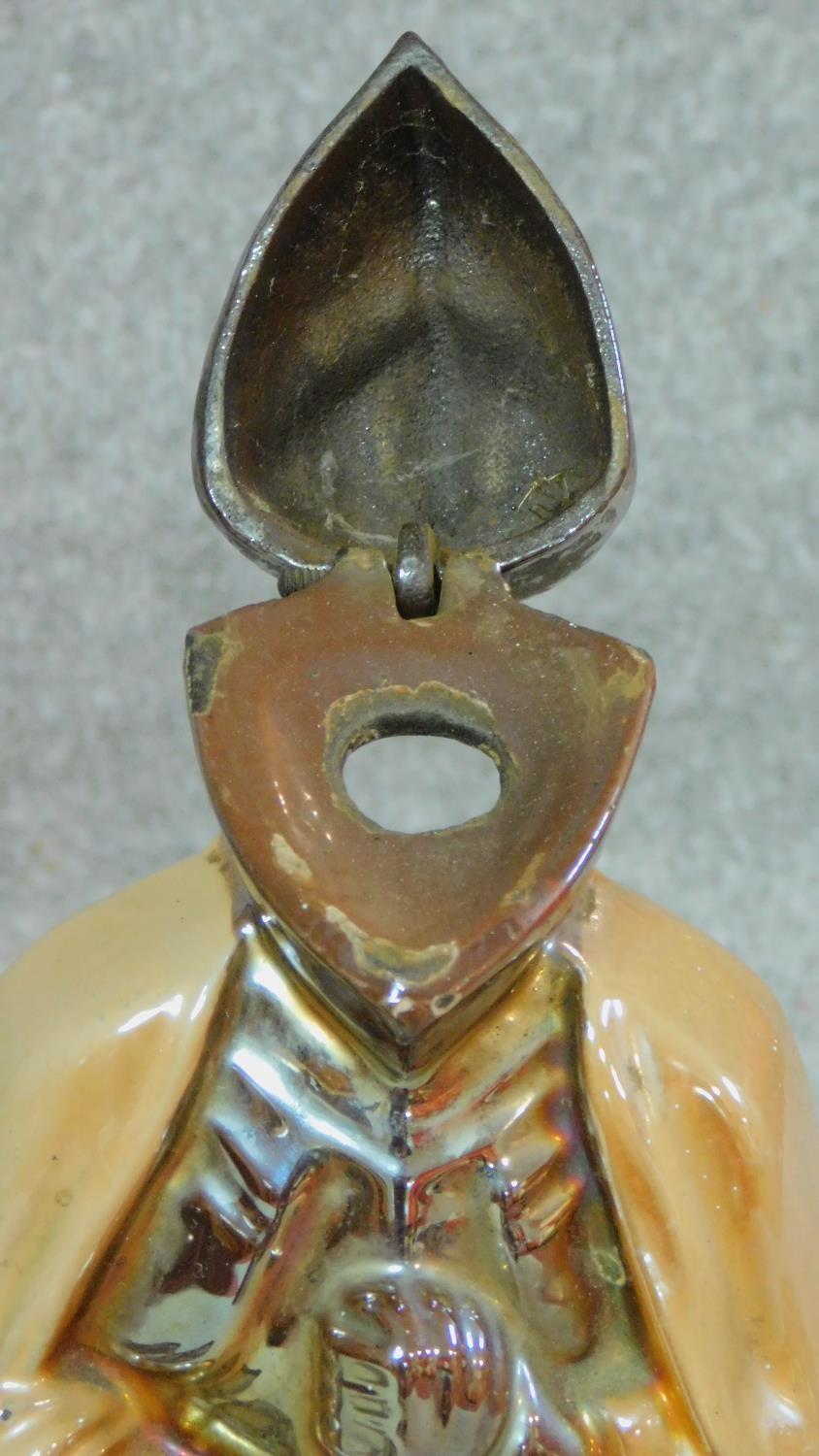 A steel fire guard with brass carrying handle along with an iron knight fire irons holder and - Image 3 of 7