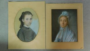 A 19th century unframed pastel portrait and another similar. 68x56cm