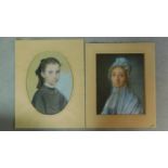 A 19th century unframed pastel portrait and another similar. 68x56cm