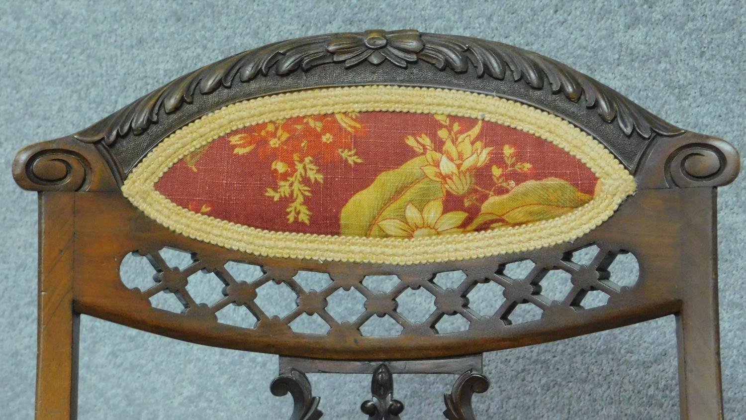 An Edwardian mahogany nursing chair with rouge floral upholstery and carved back on cabriole - Image 3 of 11