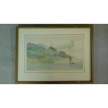 A framed and glazed watercolour, seascape with a small boat. Indistinctly signed. 48x35cm