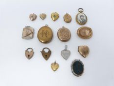 A collection of vintage and antique lockets. Including gold plated and rolled gold lockets, a