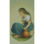 A 19th century framed and glazed watercolour, girl with pitcher. 55x49cm