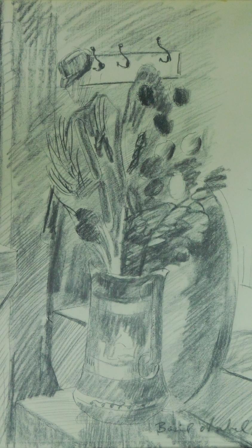 Basil Nubel (British, 1923-1981) Framed and glazed charcoal sketch, still life, gallery label verso,