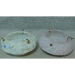 Two Art Deco marbled coloured glass ceiling pendant light shades. 15x35cm