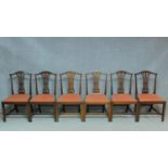 A set of six late 19th century mahogany Chippendale style dining chairs with pierced splat backs and