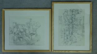 Basil Nubel (British, 1923-1981) Two framed and glazed pencil sketches, still life, signed. 63x56cm