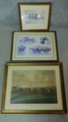 Three framed and glazed prints of racehorses, two signed and numbered. 69x86cm