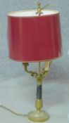 A vintage gilt metal three branch table lamp. H.68cm