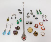A collection of vintage and antique jewellery including a pair of Czech Moon Glow emrald glass