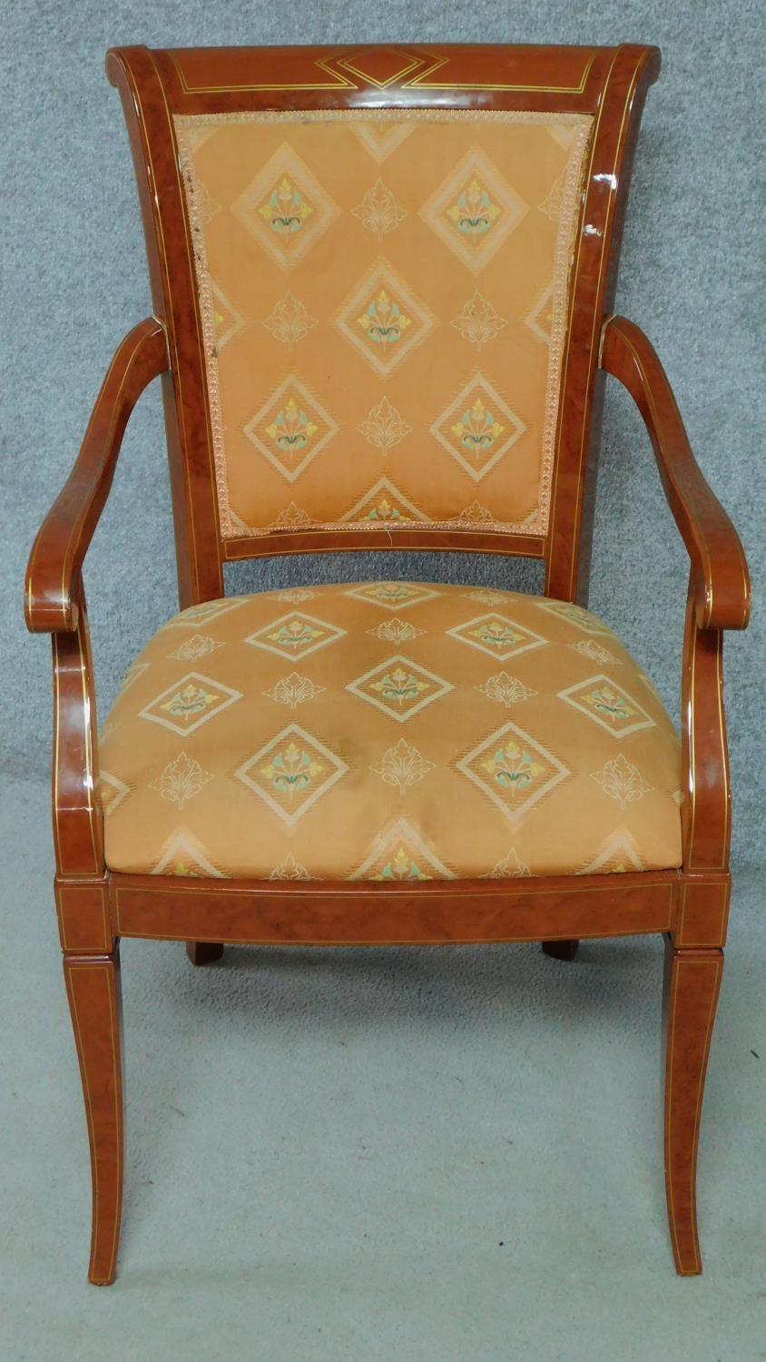 A set of eight lacquered Empire style dining chairs, to include two carver chairs H.96cm - Image 3 of 6