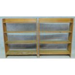 A pair of vintage oak and pine open bookcases. H.91 W.76 D.22cm