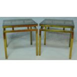 A pair of vintage Maison Jansen style brass framed lamp tables with plate glass inset tops. H.47 W.