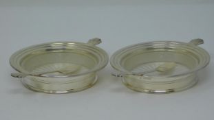 A pair of vintage Art Deco style sterling silver geometric fan design butter dishes with matching