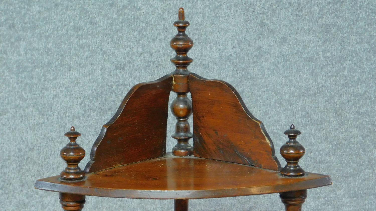 A Victorian mahogany corner whatnot and a mahogany stretcher table on faux bamboo supports. H.67 W. - Image 3 of 9