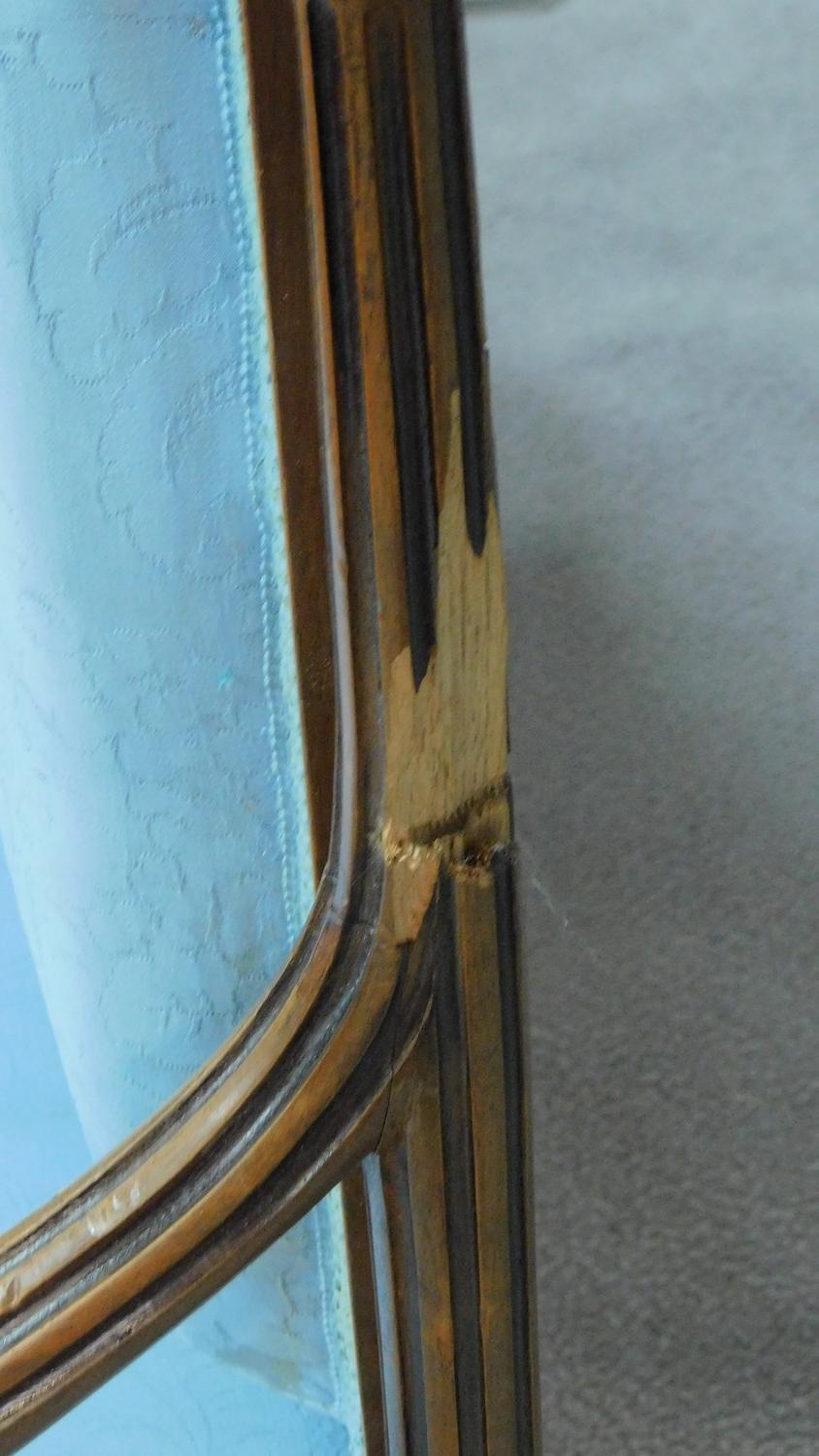 A 19th century French walnut canape in pale turquoise fabric painted upholstery. H.108 W.130 D.65cm - Image 4 of 4