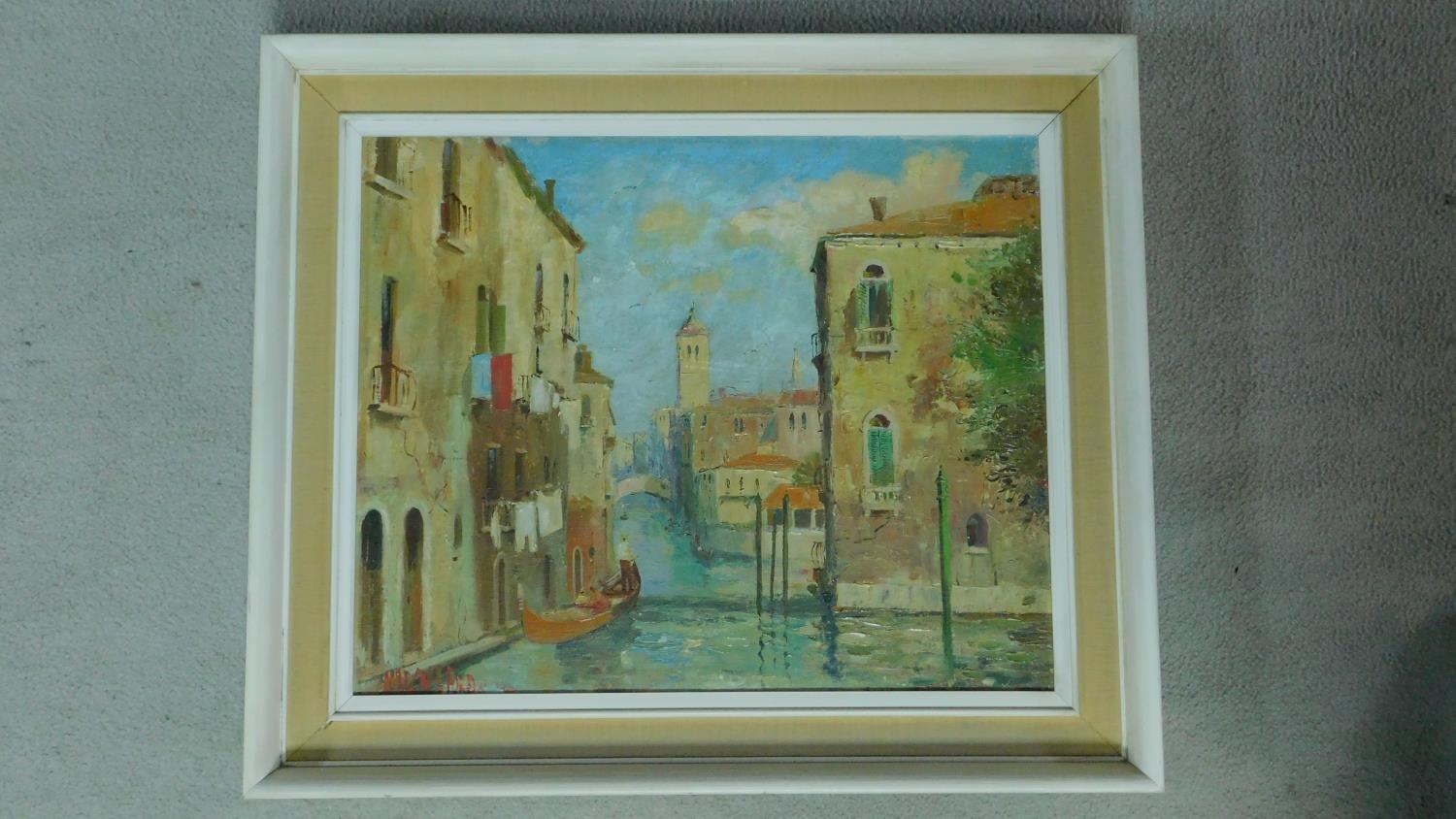 A framed oil on canvas, Venetian canal, by British artist Marcus Ford. 69x59cm - Image 2 of 4