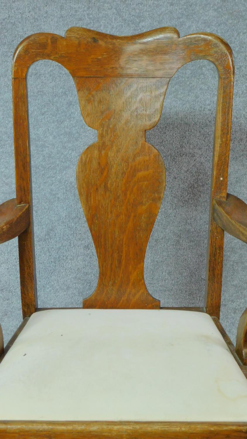 A late 19th century oak early Georgian style armchair with vase splat back and drop in seat raised - Image 3 of 4
