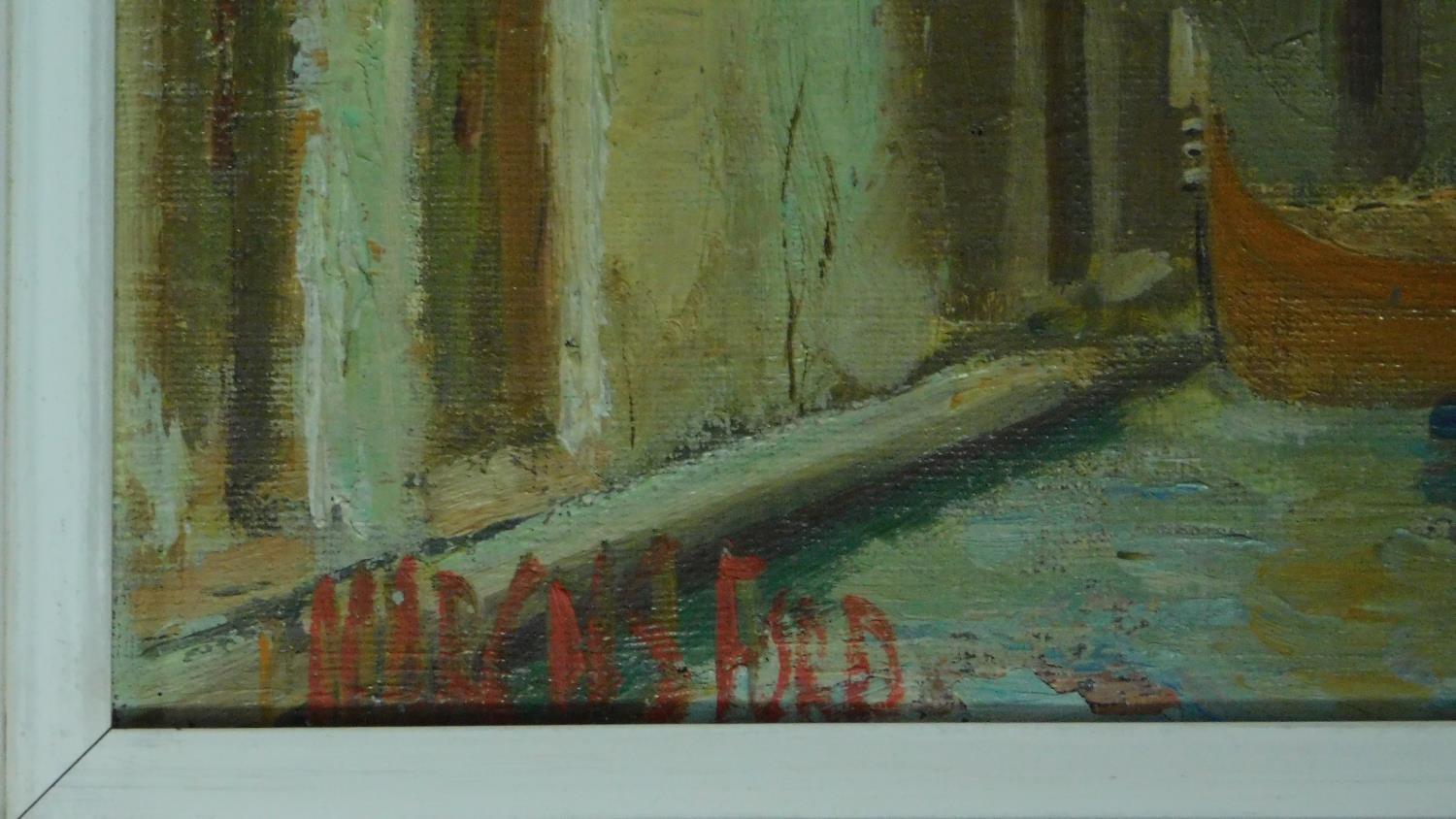 A framed oil on canvas, Venetian canal, by British artist Marcus Ford. 69x59cm - Image 3 of 4